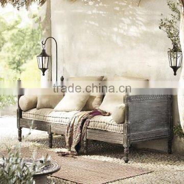 Deconstructed Old World Style Unadorned Daybed of Vintage Savaged Solid Wood and Linen BF11-07263c