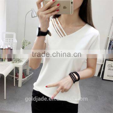 Fashion Design European Style Plain White Women T Shirt Cotton