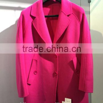 Ladies handle pinck 100% Wool coat for Sring and Fall