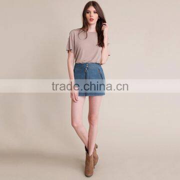 HAODUOYI Summer Women Skirts Casual Solid Blue Denim Female Mini Skirt Streetwear Ladies Zippers Brief Skirt for Wholesale photo-2