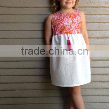 Fashion Printed Beach Girl Dress Of 9 years old with Front Tassel