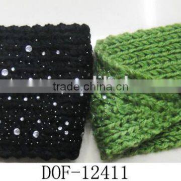 Fashion New Hot Knitted Acrylic Designer Rhinestone Headband for Winter