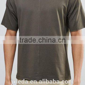 Men Cheap Plain Boat Neck Longline Army Green T-shirt Wholesale photo-3
