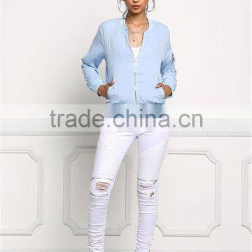 MGOO Custom New Designs 100% Polyester Custom Jackets Women Sky Blue Padded Coat Muslim Fit Fashion Tops photo-3