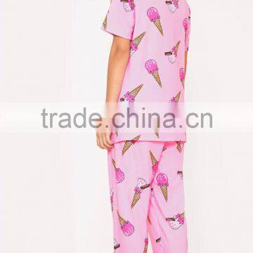 Custom Full Print Women Long PJ Set All Over Print Ladies Sleepwear Pink Ice-cream Print Pajamas Set photo-2