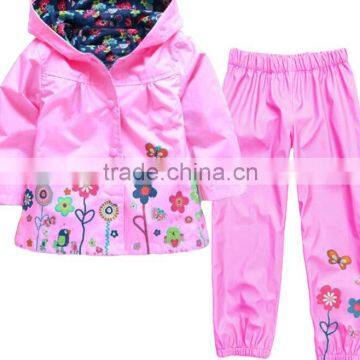 Zm50342b Wholesale Girls Suit Autumn Winter Jacket Lovely Flower Rain Proof Children Clothing Sets photo-2