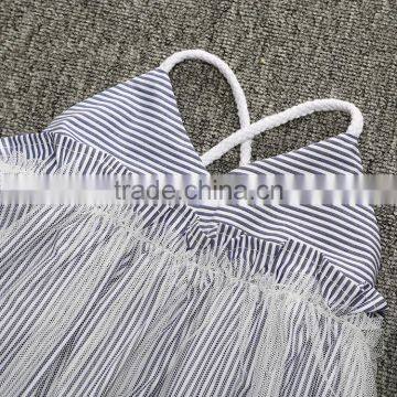 Lace Stripe Summer New Model Girl Latest Kids Party Dresses photo-5