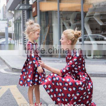 Match Mom And Daughter Custom Made Adult And Child Long Sleeve Printed Fall Dress photo-3