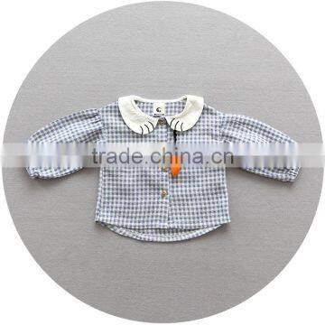 S17735A Autumn Spring Baby Girls Checked Ruched Collar Blouses photo-5