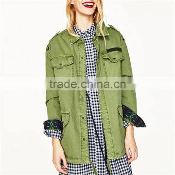 2017 OEM New Design Stylish Forest Green Spread Collar Jacket photo-2