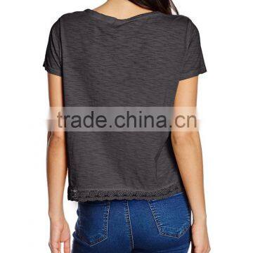 2016 Ladies Thin O-neck Blank t Shirt With Lace Hem photo-4