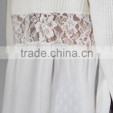 Fashion Women Knit Top Sweater With Lace Trim Pullover photo-4