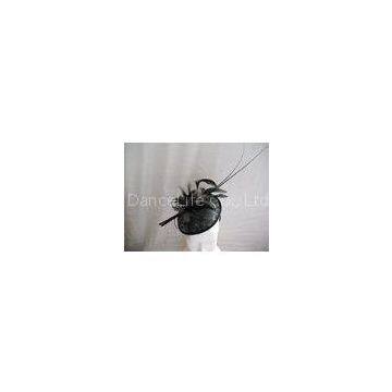 Black Sinamay Ladies Fascinator Hats Feather Trim For Church