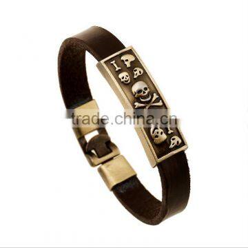 Punk Skull Skeleton Metal Leather Wristband Bangle Bracelet Cuff