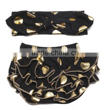 Cheap wholesale ruffle panties baby panties bloomer with gold dot bloomer available designed for girls