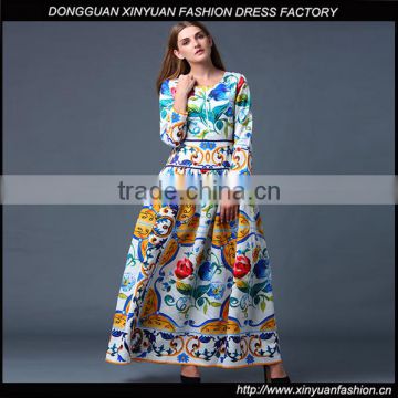 Women Long Sleeve Floral Printed Beach Maxi Dress Ladies Plus Size Party Cocktail Dresses