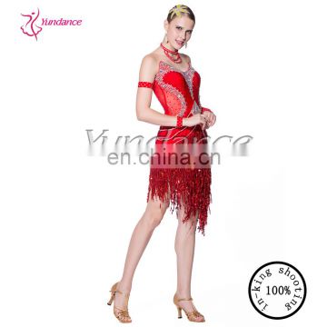 2016 Red Tassel Hot Latin Sequin Dance Dress L-13317