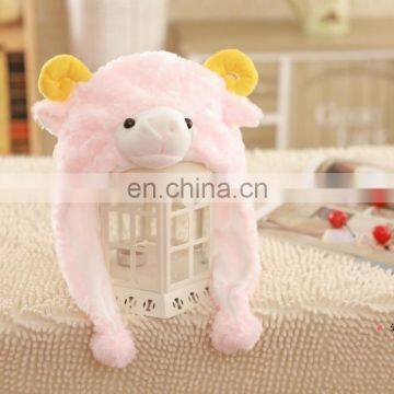 Hot sale kids and adult lovely and warm soft toy plush animal hat plush cow hat