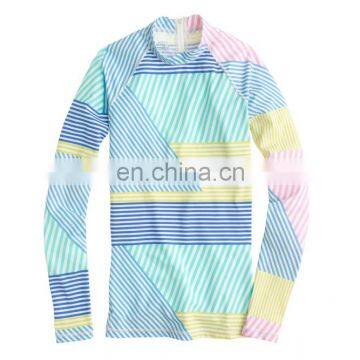 Custom printed new rash guard in mix stripe, women rash guard