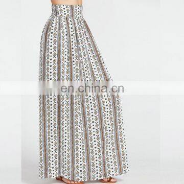 Long Skirt And Blouse Designs Ornate Print Wide Waistband Maxi Skirt photo-3