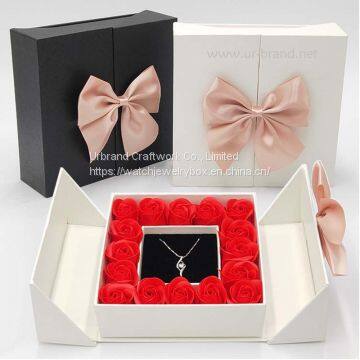 Custom Double Layer Necklace Jewelry Packaging Gift Box With Preserved Flower  Gift Box Drawer Jewelry Box