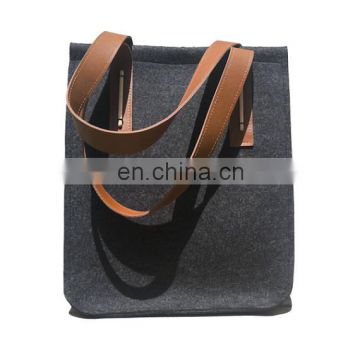 Customized felt shopping shoulder bag with leather or nylon strips