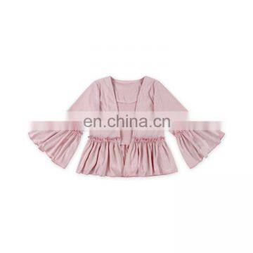 custom Faux suede flare sleeve cardigan children normal breathable pink girls cardigan