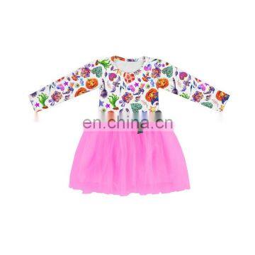 New Arrival Halloween Skull Pumpkin Baby Dress Ruffled Tulle for Girls Popular Long Sleeve Dress photo-4