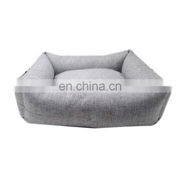 Rectangular elevated linen fabric pet bed