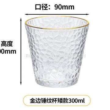 Factory Wholesale Japanese Hammer Pattern Nordic Style Drinkware Tea Coffee Mugs Tumblers Glass Tumbler Cup With Gold Rim photo-4