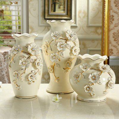 Hand Made Giled White Flower Ceramic Vase Livling Room Decoration For Wedding Gift