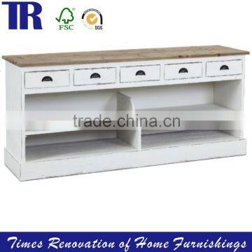 living room side cabinet with 5 drawer and 4 closet,decorative cabinet,white cabinet