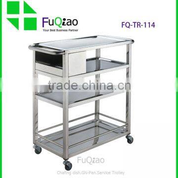 Hotel 3 layers stainless steel housekeeping cart , service cart , food service trolley for restaurant equipment