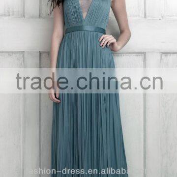 New Arrival Beautiful V Neck Chiffon Evening Dress 2014 Lace