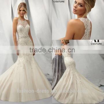 New Mermaid Halter Neck Embroidery Beaded Luxury Wedding Dress 2014