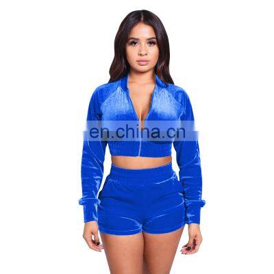 Clothing wholesale custom solid color long-sleeved shorts suit sexy casual two-piece plus size women's clothing