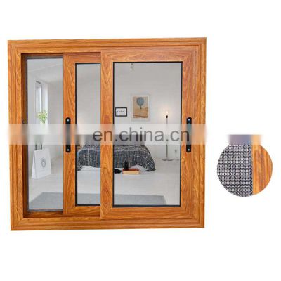 Replacement apartment interior decorative tempered glass wood grain finish frame sliding aluminum window