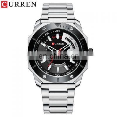 CURREN 8344 Men's Quartz Watch Fashion Stainless Steel Leather Date week Curren Watches Men