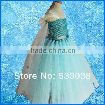 Blue Crochet Tulle Beauty Frozen Elsa Dress Party Wear For Kids Free Shipping