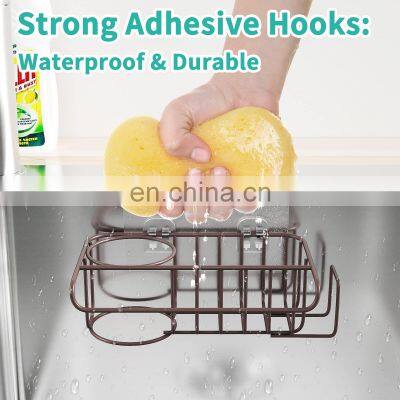 High Quality Metal Wire Punch-Free Kitchen Bathroom Accessories Organizer Self Adhesive Drain Sink Drying Rack Sponges Holder photo-5
