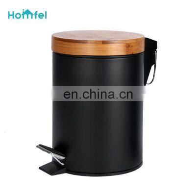 Entry-level Basic 3L 5L 12L 20L 30L Stainless Steel Round Pedal Bin Bamboo Lid Soft Close Inner Bucket Home Bathroom Kitchen photo-5