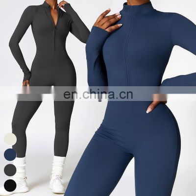 Fashion Tracksuit Custom Workout Wear Fitness Sports Bodysuit Long Sleeve Fleece Warm Jumpsuits Women One Piece Yoga Jumpsuit