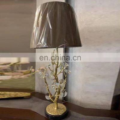 Home decor modern bedside fabric shade branch crystal table lamps reading lamps for bedroom