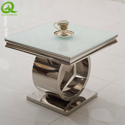 Dining room furniture silver stainless steel base restaurant modern glass top side table