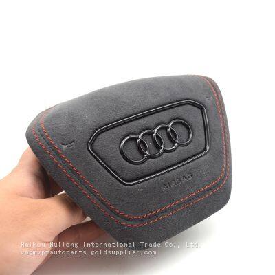 For Audi A6 C8 Alcantara Leather Steering Wheel Airbag Cover Trim Cover White/Black/Red Stitching photo-4
