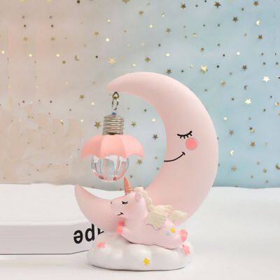 Resin Moon Unicorn LED Night Light Cartoon Baby Nursery Lamps Children Toy Gift Kids Room Craft Table Lights Decor Unicorn Lamp photo-2