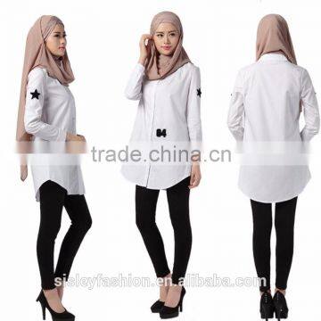 Women Summer White Shirt Muslim Long Shirts Turkish Islamic Arab Kaftan Muslim Shirt High Quality B043