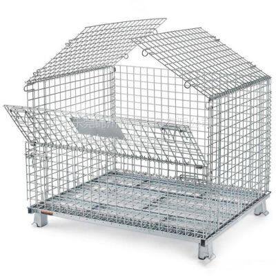 Industrial Stackable Storage Cage Foldable Metal Customized Stackable Storage Cage with Lid