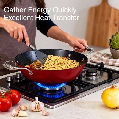 Lightweight Enameled Cast Iron Stir Fry Pan for Flat-top Stoves