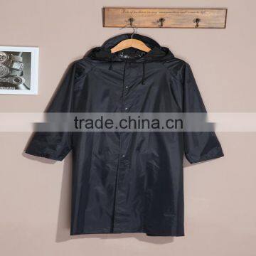 Polyester navy long hooded pvc waterproof raincoat